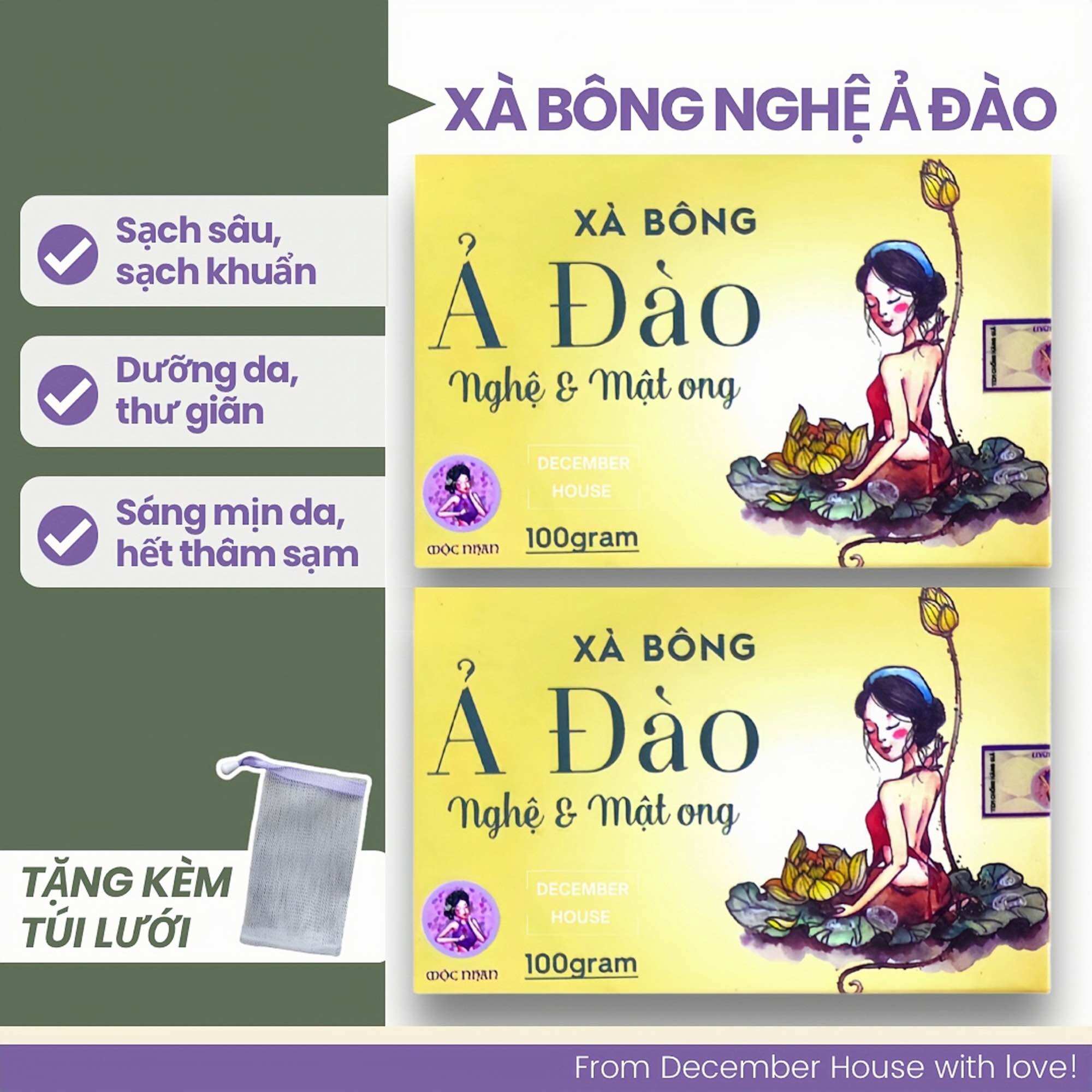 Xà bông nghệ mật ong Ả Đào, xà phòng dưỡng trắng sáng da thiên nhiên Mộc Nhan Natural 100gram