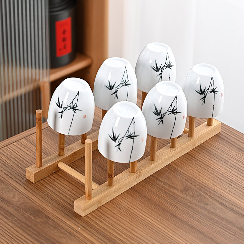 Ceramic Large Capacity Beaker Kung Fu Tea Set Large Tea Cup Single Tea Cup 6 Pack Storage Drain Rack Set C