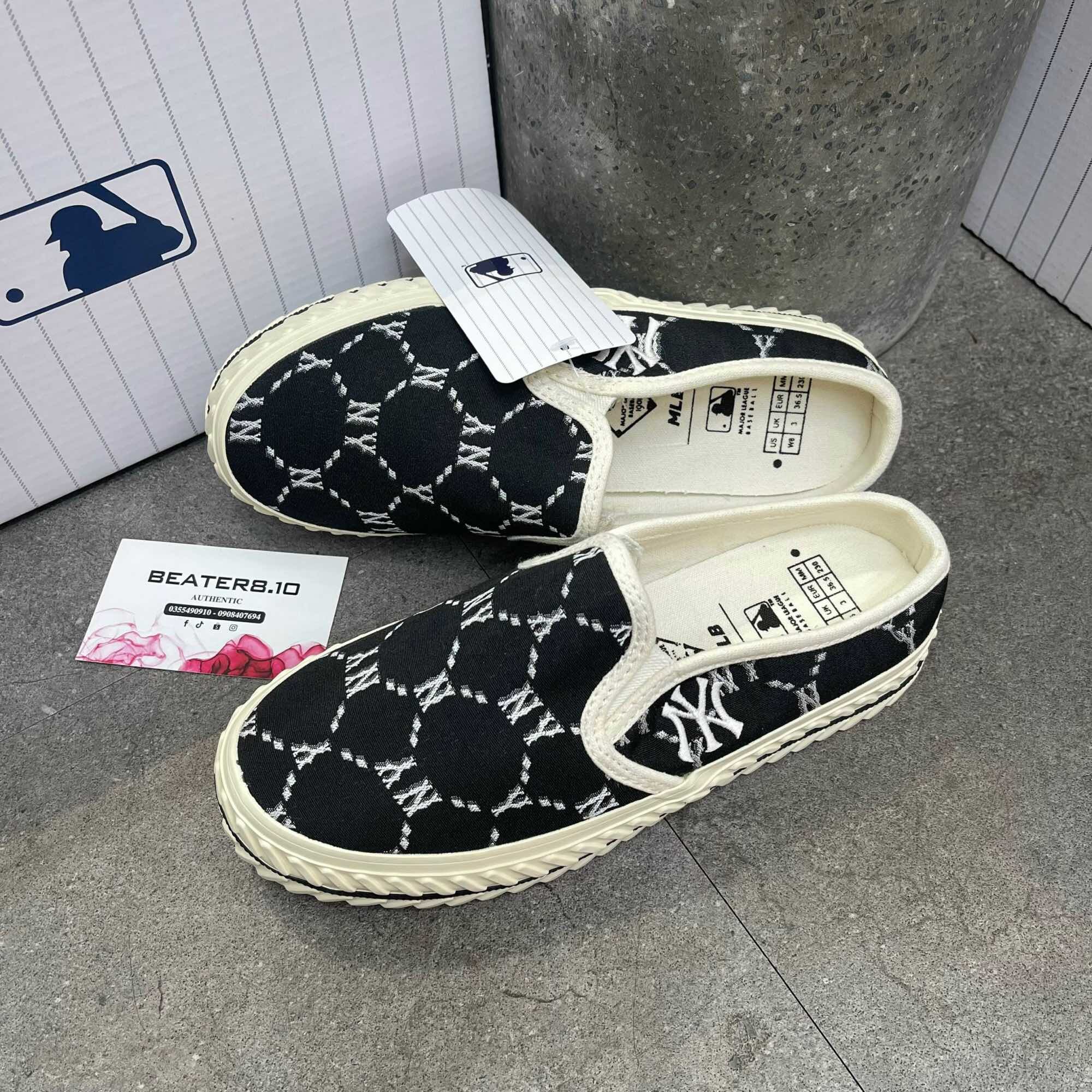 CHÍNH HÃNG - GIÀY MLB MULE DIA MONOGRAM NY BLACK / GREY - 3AMUMDB2N