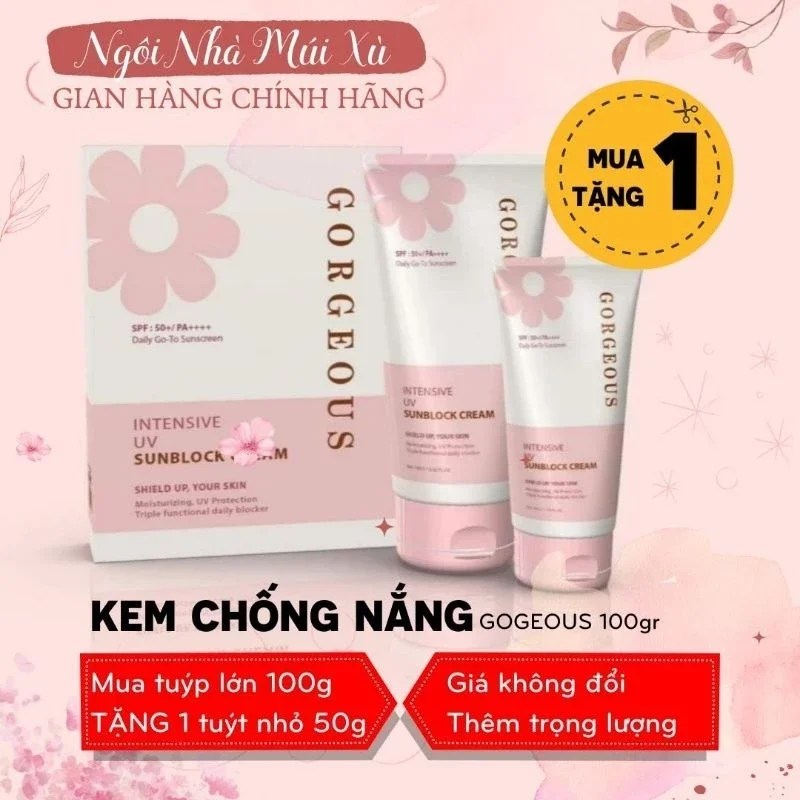 [MUA1 TẶNG 1 FULL BOX] Kem chống nắng múi xù gorgeous trắng da, nâng tone, chống nước lâu trôi tuýp SPF50+PA+++