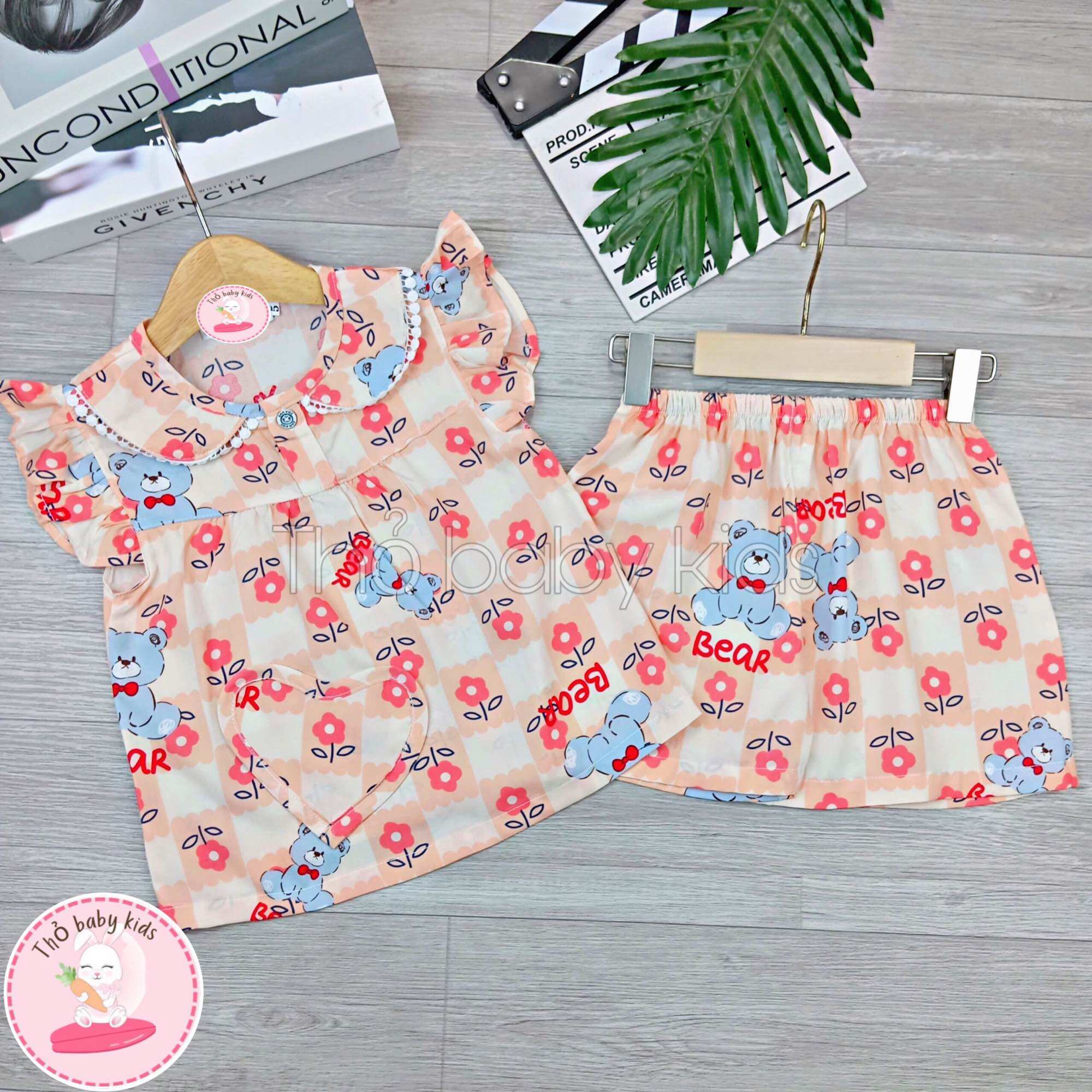 Bộ tole/lanh đùi bé gái , bộ lanh mặc nhà thỏ baby kids