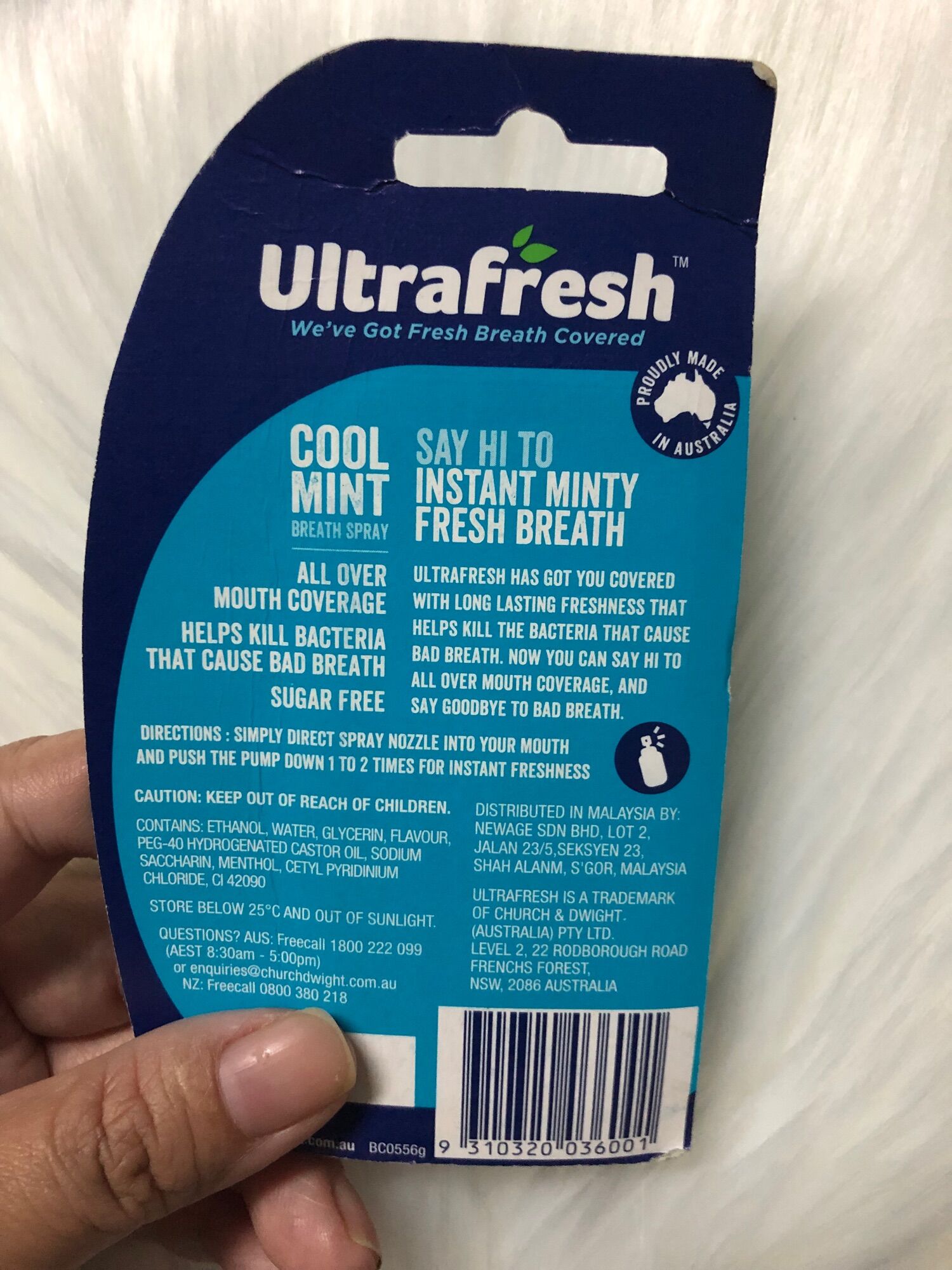 [Bill Úc] Nước Xịt Thơm Miệng Ultrafresh Cool Mint Breath Spray 12Ml