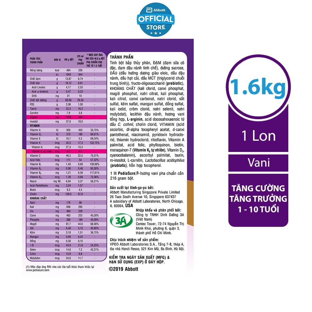 Lon Sữa Bột Pediasure 1.6kg