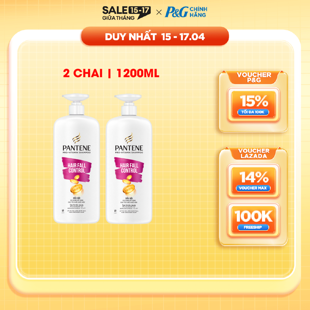 Combo 2 Dầu Gội PANTENE Pro-Vitamin Ngăn Rụng Tóc/ Phục Hồi Hư Tổn/ Suôn Mượt Óng Ả Chai 1200ML