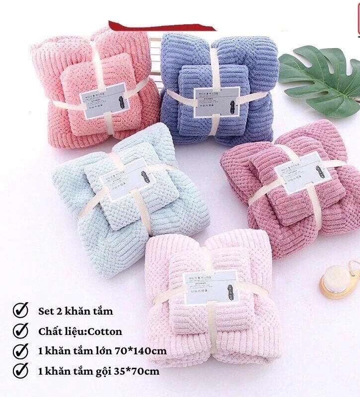 Set 2 khăn tắm chữ thập - Khăn tắm cotton