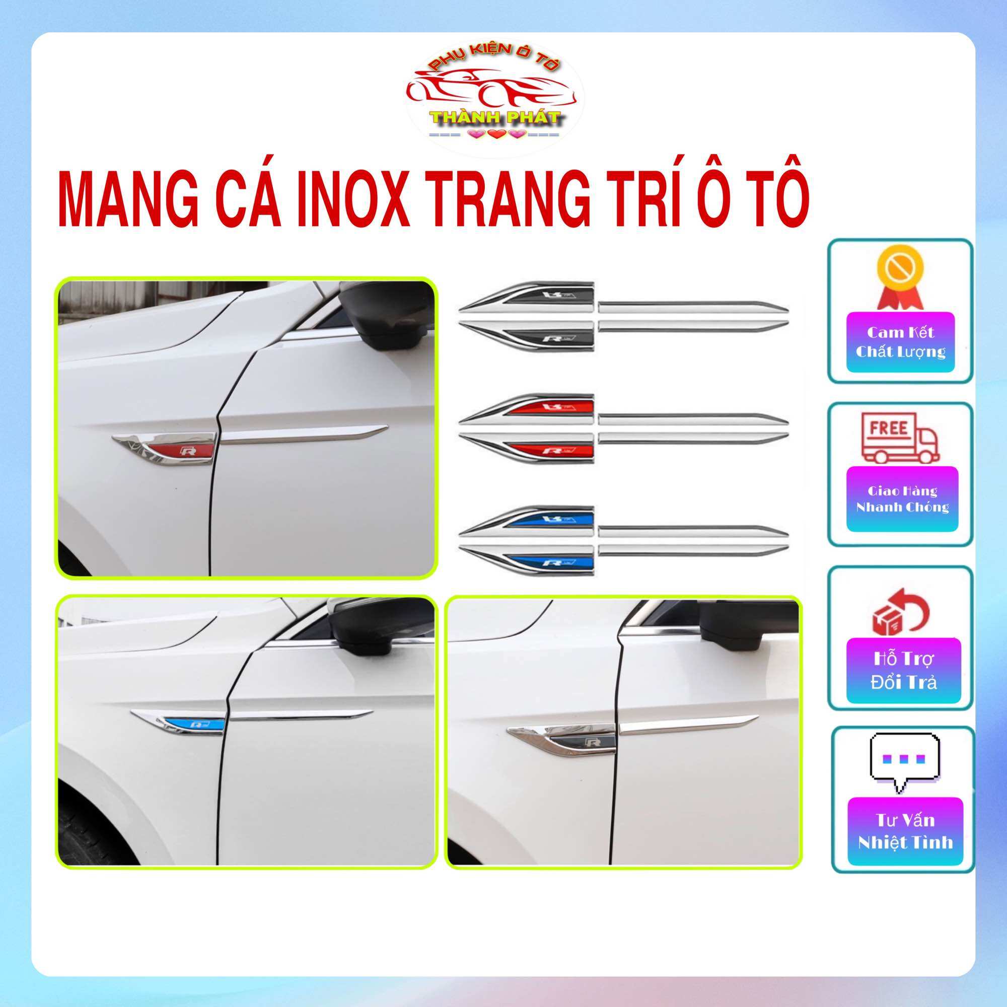 Bộ 2 mang cá R-LINE hợp kim inox cao cấp trang trí cho ô tô xe hơi