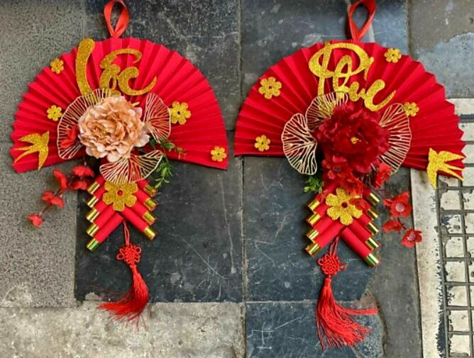Sét quạt giấy treo tường ngày tết Phúc Lộc Thọ