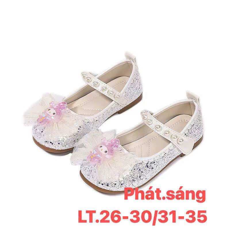 Giày búp bê bé gái, kết kim sa gắn hình hello kitty lót da cực mềm- Chang Shop 1490