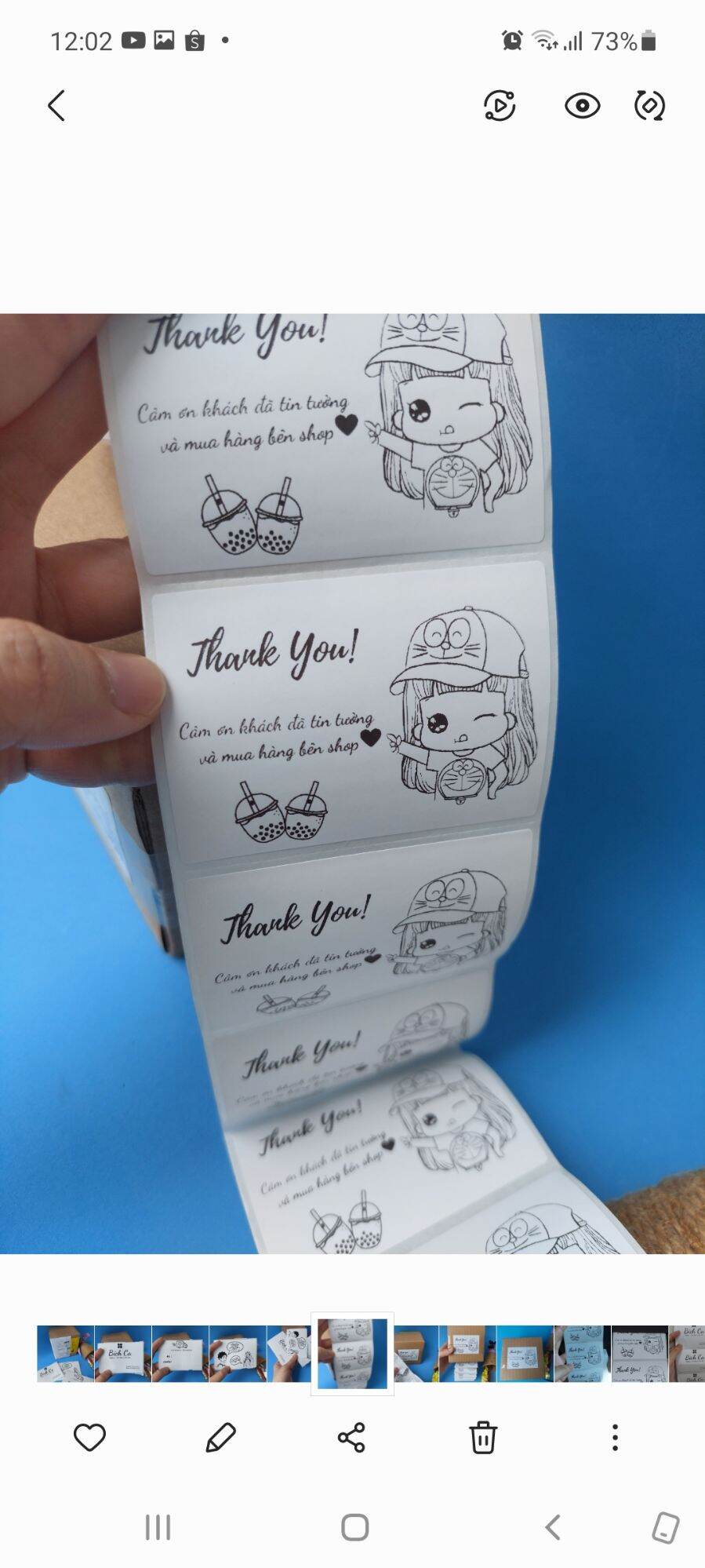 Combo 100 Tem Dán Decal Thank You Hình Doraemon Kích Thước 7x5cm