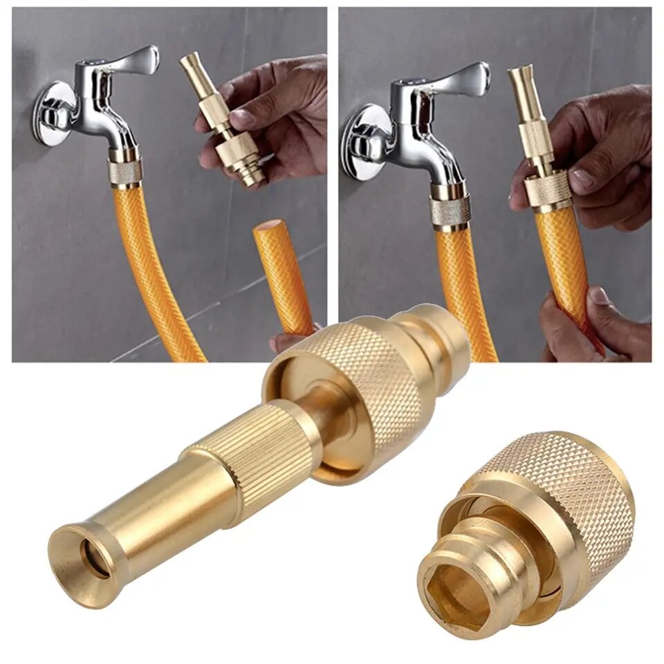 Đầu vòi xịt tăng áp bằng đồng rửa xe áp lực cao, tưới cây điều chỉnh nhiều chế độ (không cần đai siết)