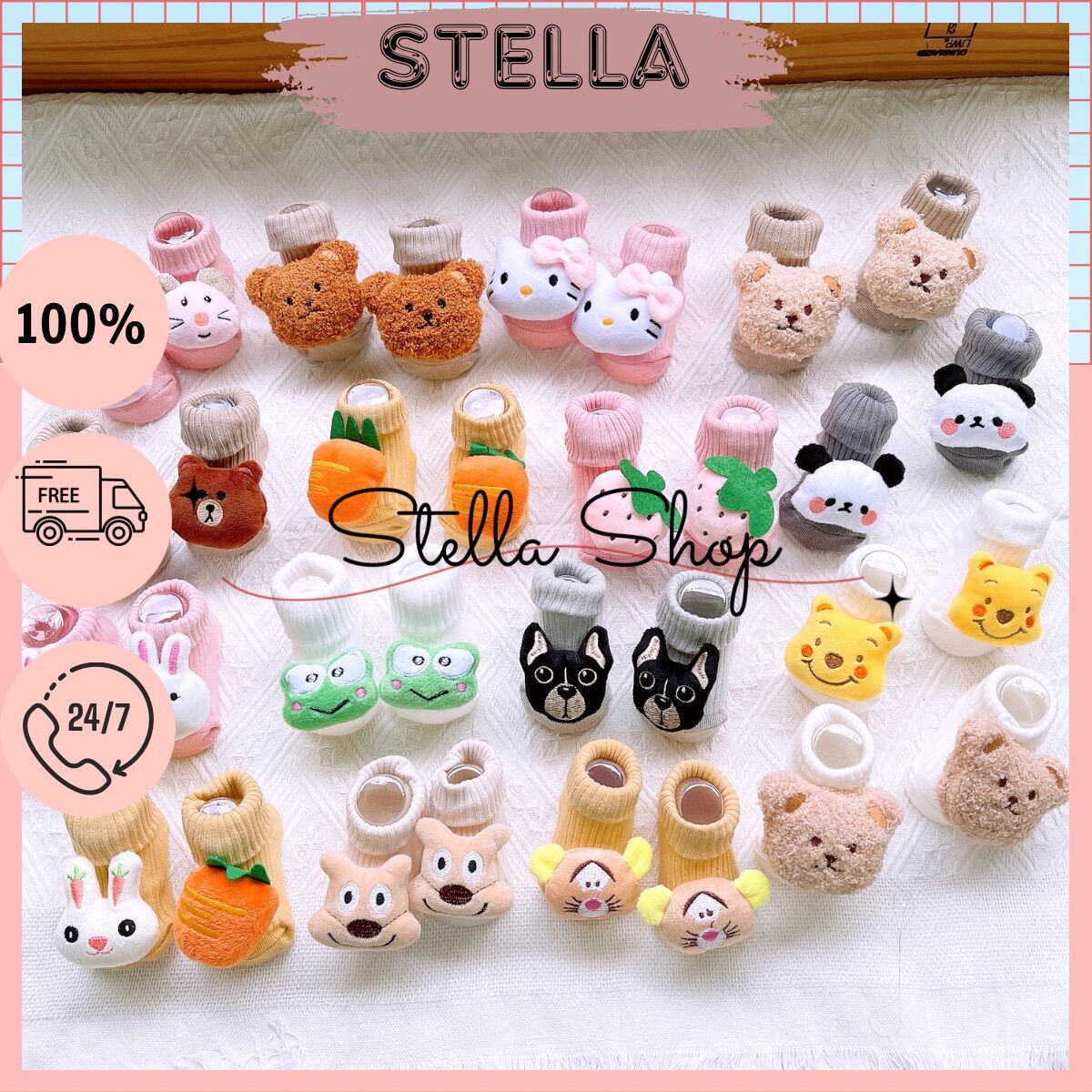 Tất vớ thú cổ cao hình thú, trái cây sơ sinh cho bé. Size 3 -10kg