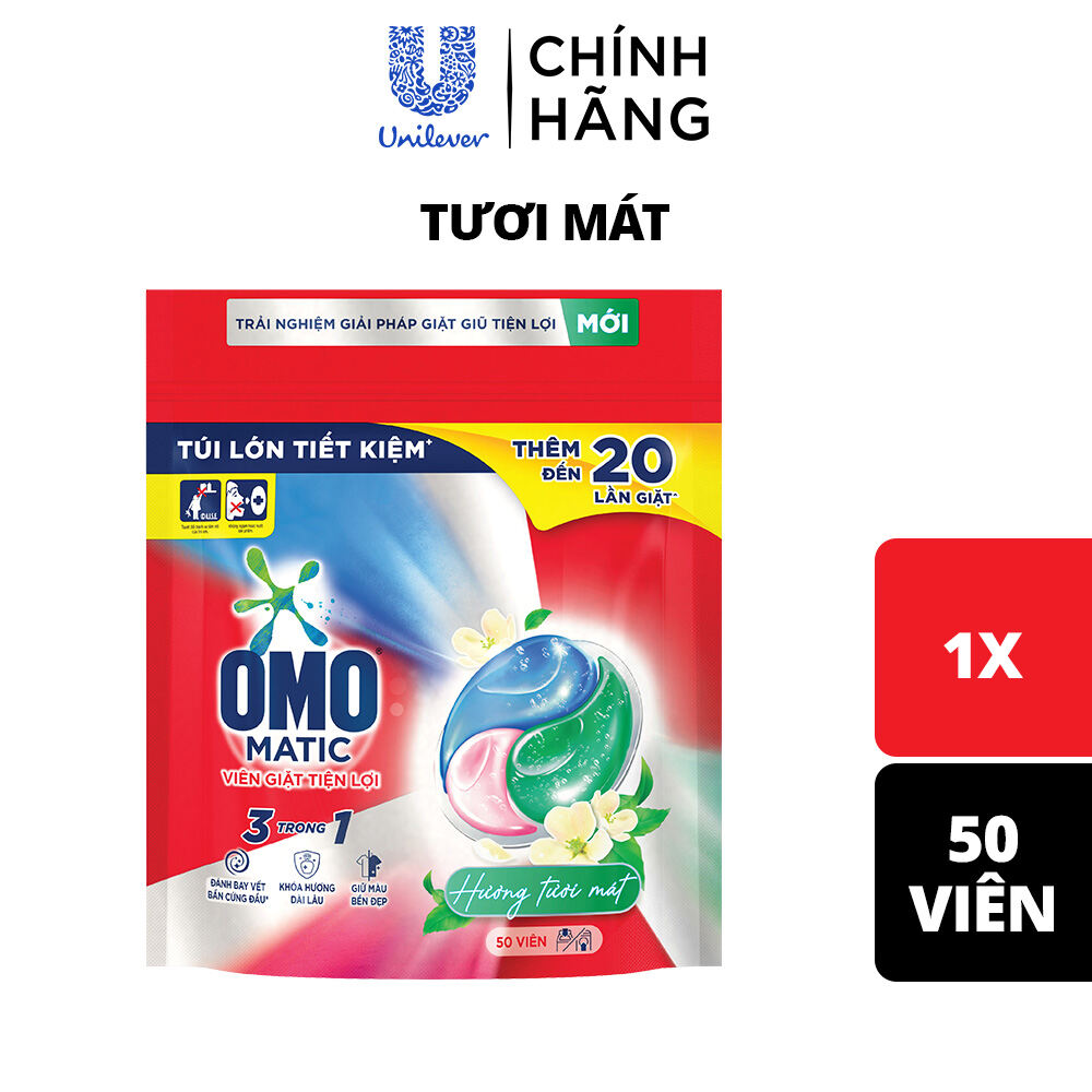 Túi viên giặt tiện lợi OMO 3 trong 1 Hương Tinh Tế/Tươi Mát 30-50 viên/túi