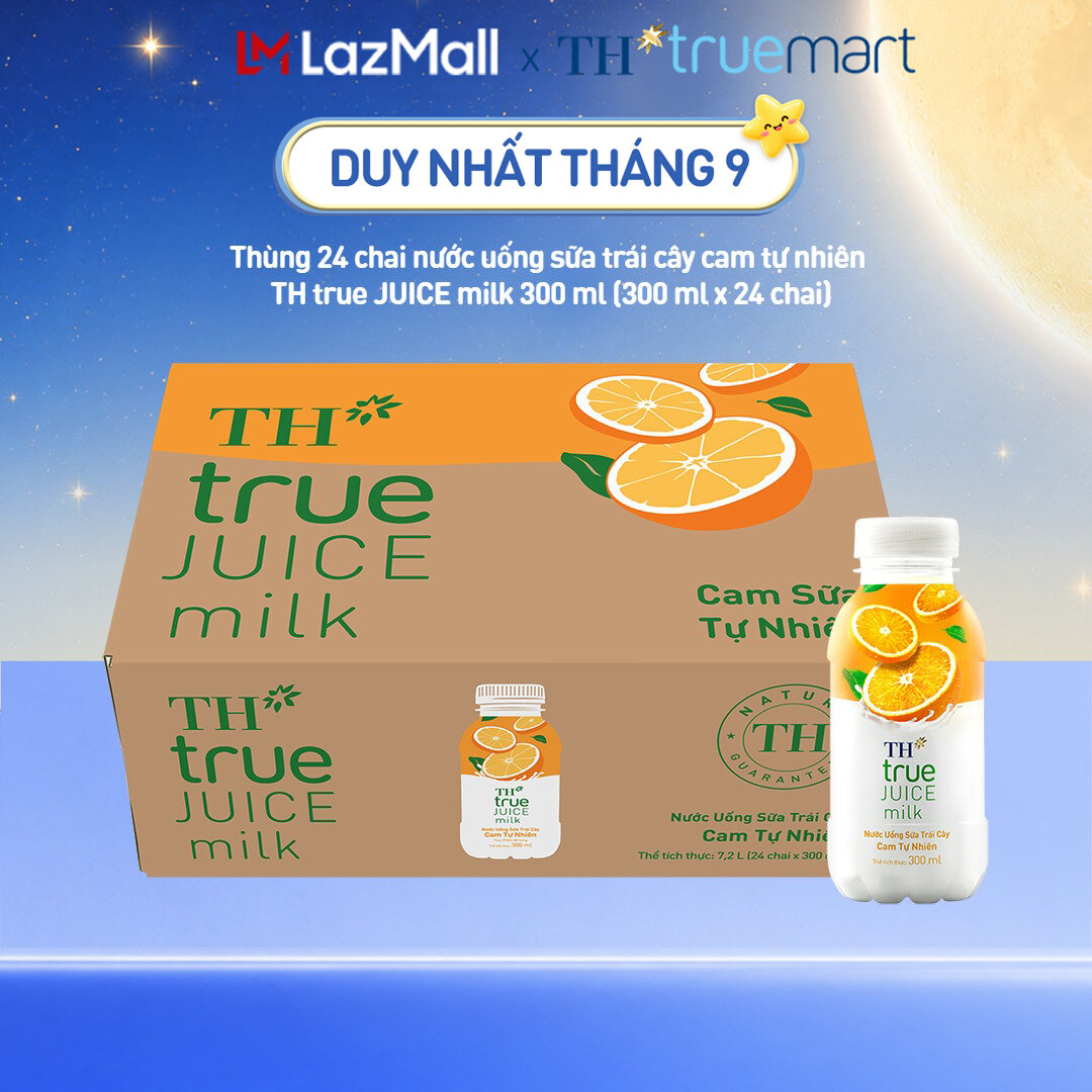 Thùng 24 chai nước uống sữa trái cây TH true JUICE milk cam tự nhiên 300 ml (300 ml x 24)
