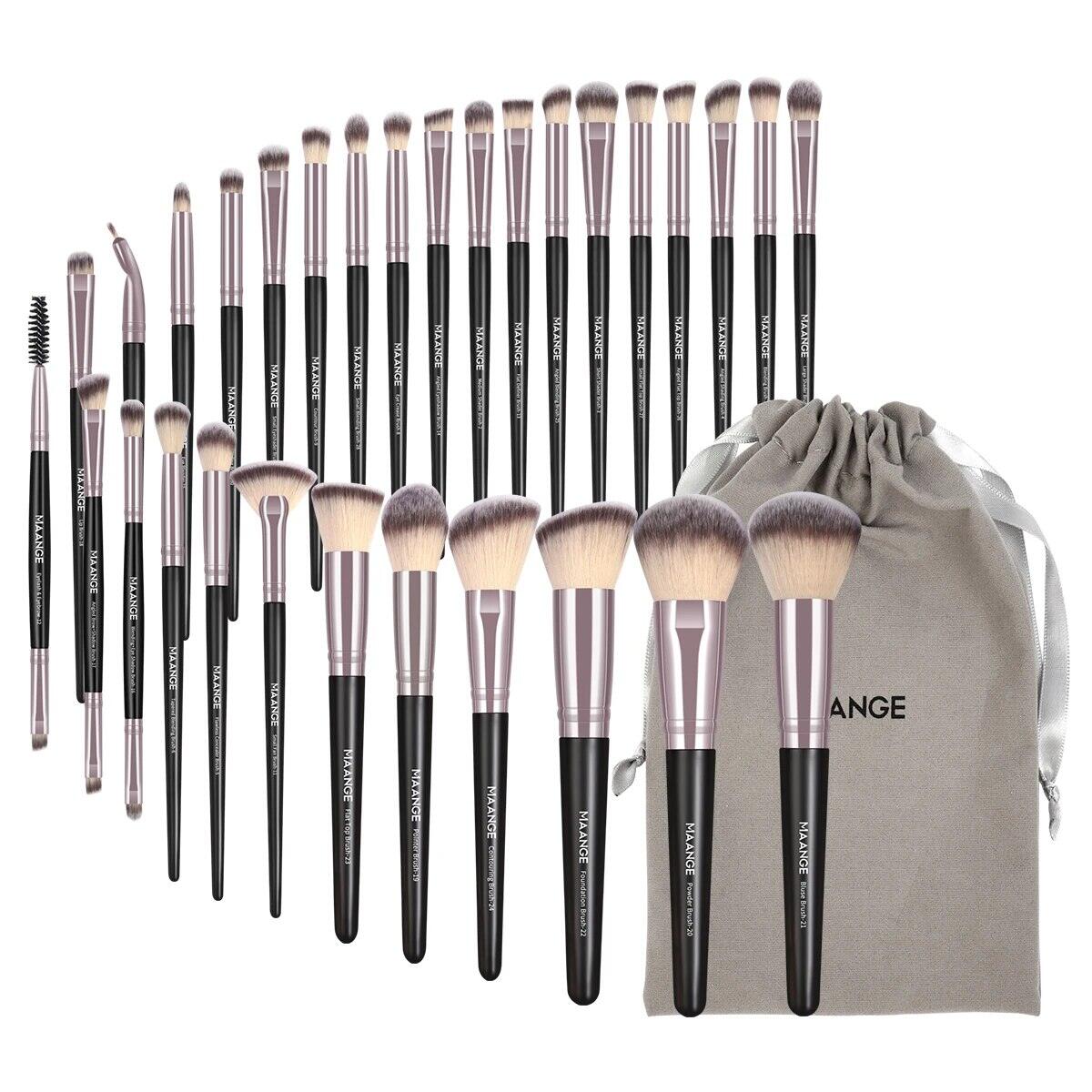 Maange 30 chiếc bộ cọ trang điểm chuyên nghiệp có túi pha trộn dụng cụ làm đẹp cho kem nền che khuyết điểm phấn mắt phấn má hồng