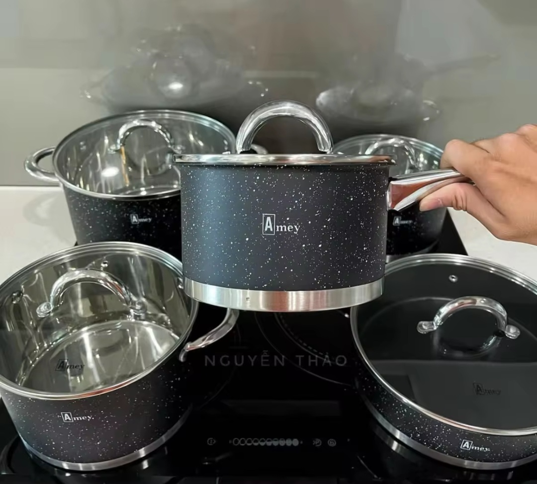 Bộ nồi Đức Amey chính hãng đáy 9 lớp siêu cao cấp màu đen - Bảo hành 12 tháng