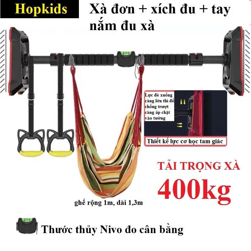 Combo xà đơn gắn cửa (Size A 76-100cm) xích đu võng và tay nắm đu xà 0,5m cho bé vui chơi vận động tăng chiều cao