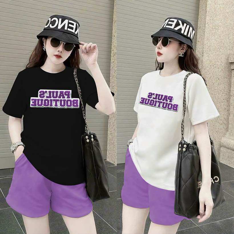 Sét short cotton thêu chữ quảng châu cao cấp
