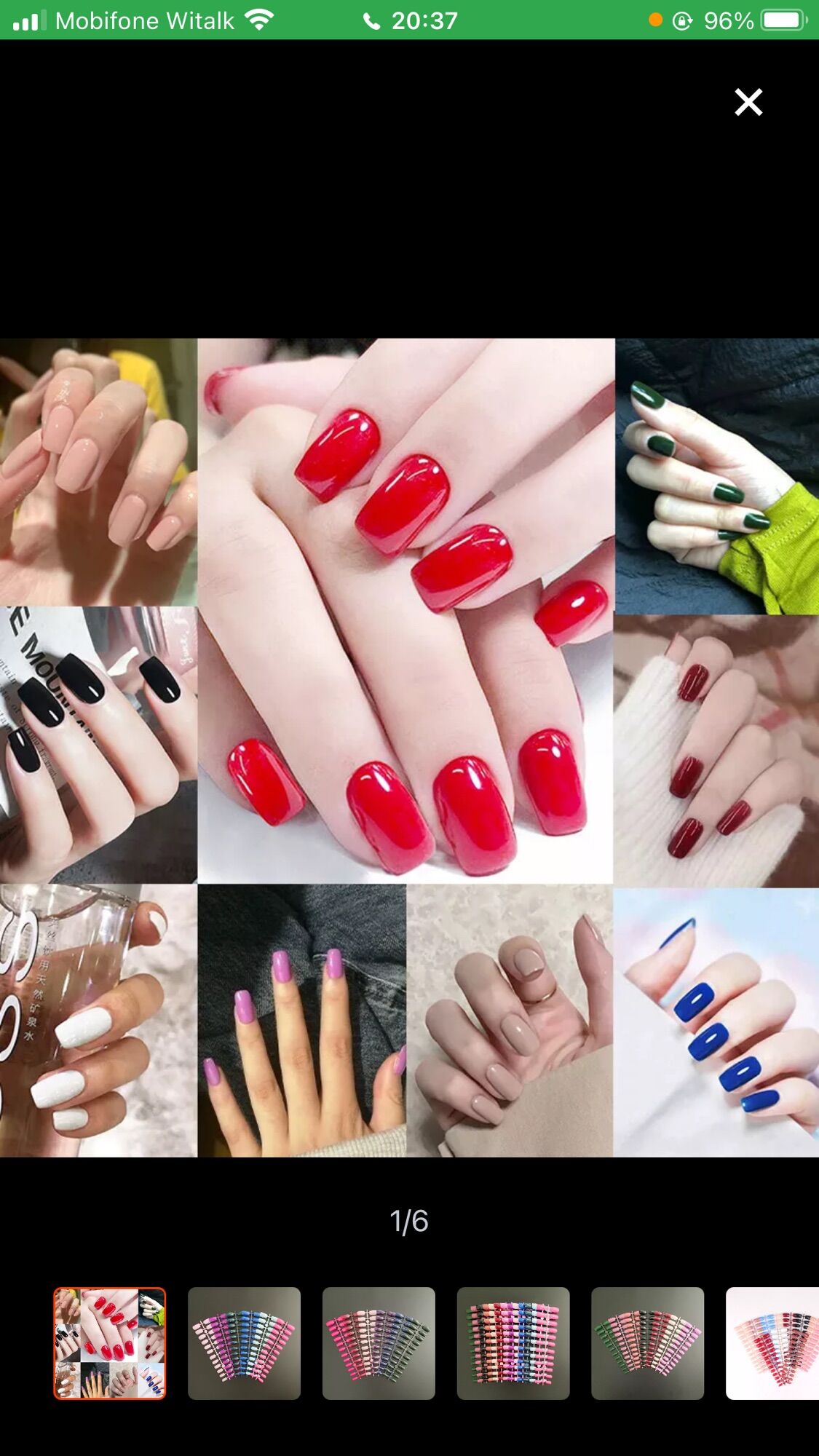40 móng tay giả đã sơn rồi đủ ngón màu đỏ từ ngón cái đến ngón út