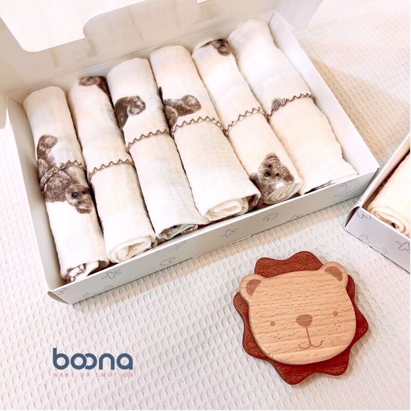 Sét 6 khăn sữa hiệu Boona cao cấp,Khăn xô sữa cho bé hoạ tiết