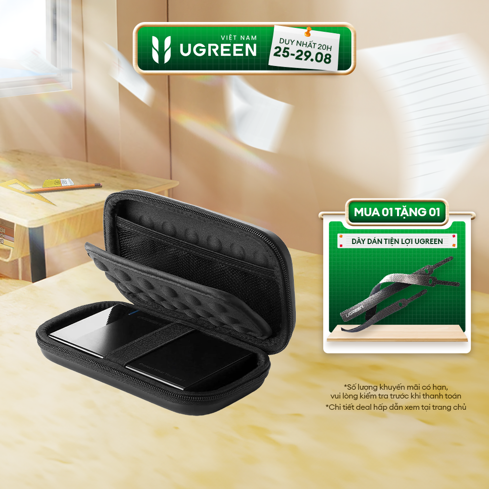 Hôp đựng phụ kiện UGREEN 40707 Kích thước 16.5x10.3x4.5cm - Đựng ổ cứng 2.5 và các phụ kiện như tai nghe, dây sạc, ổ Flash,… - Hàng phân phối chính hãng