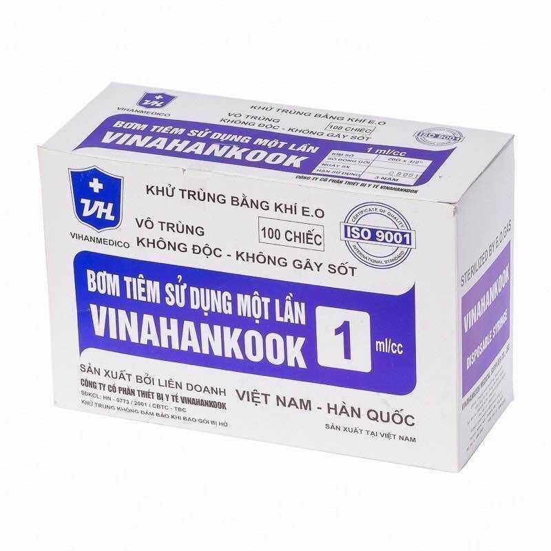 Bơm kim tiêm 1ml/cc sử dụng 1 lần VINAHANKOOK (hộp 100c)