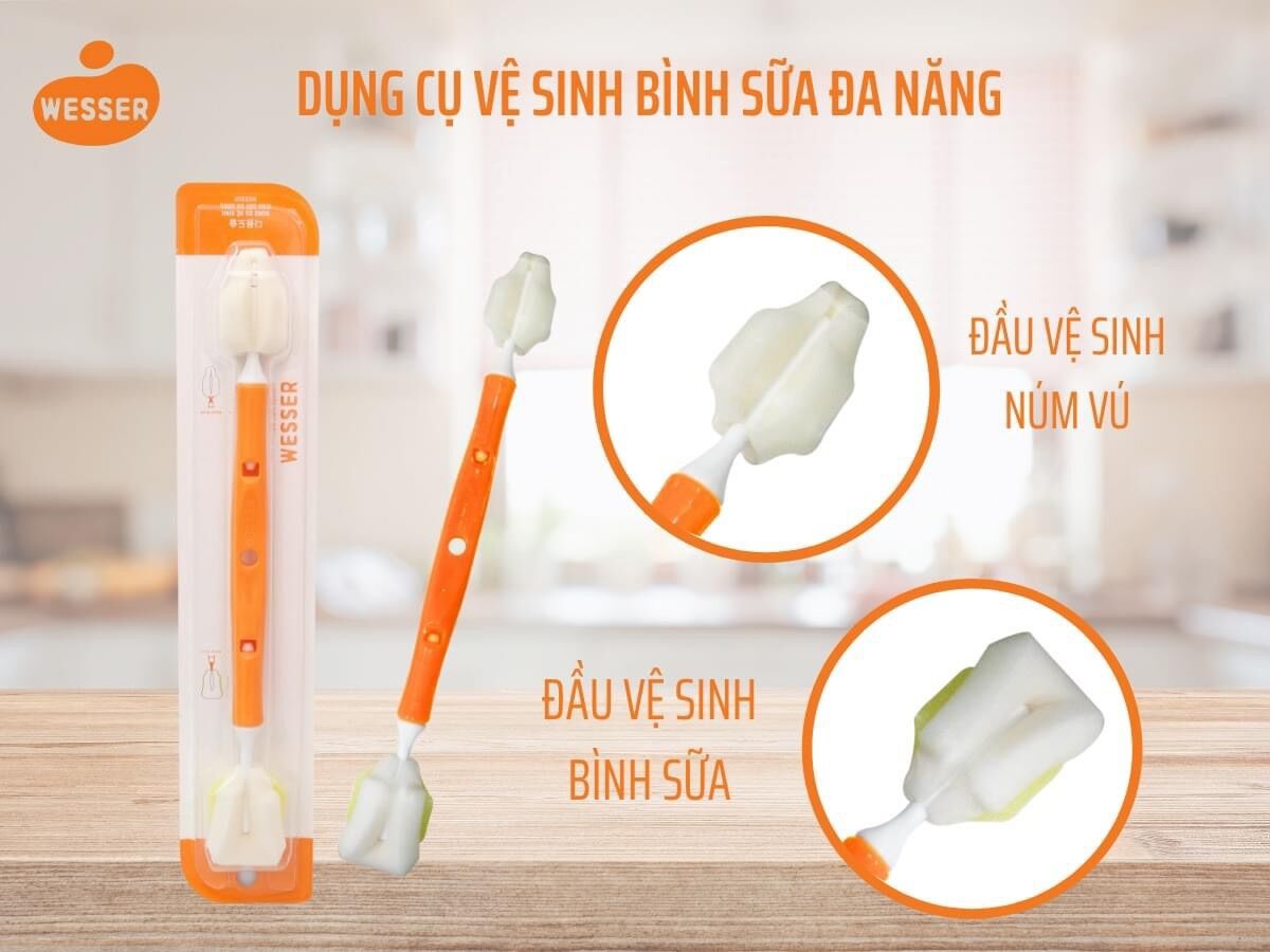 {CHÍNH HÃNG} - Cọ rửa bình sữa đa năng 2 đầu mút Wesser