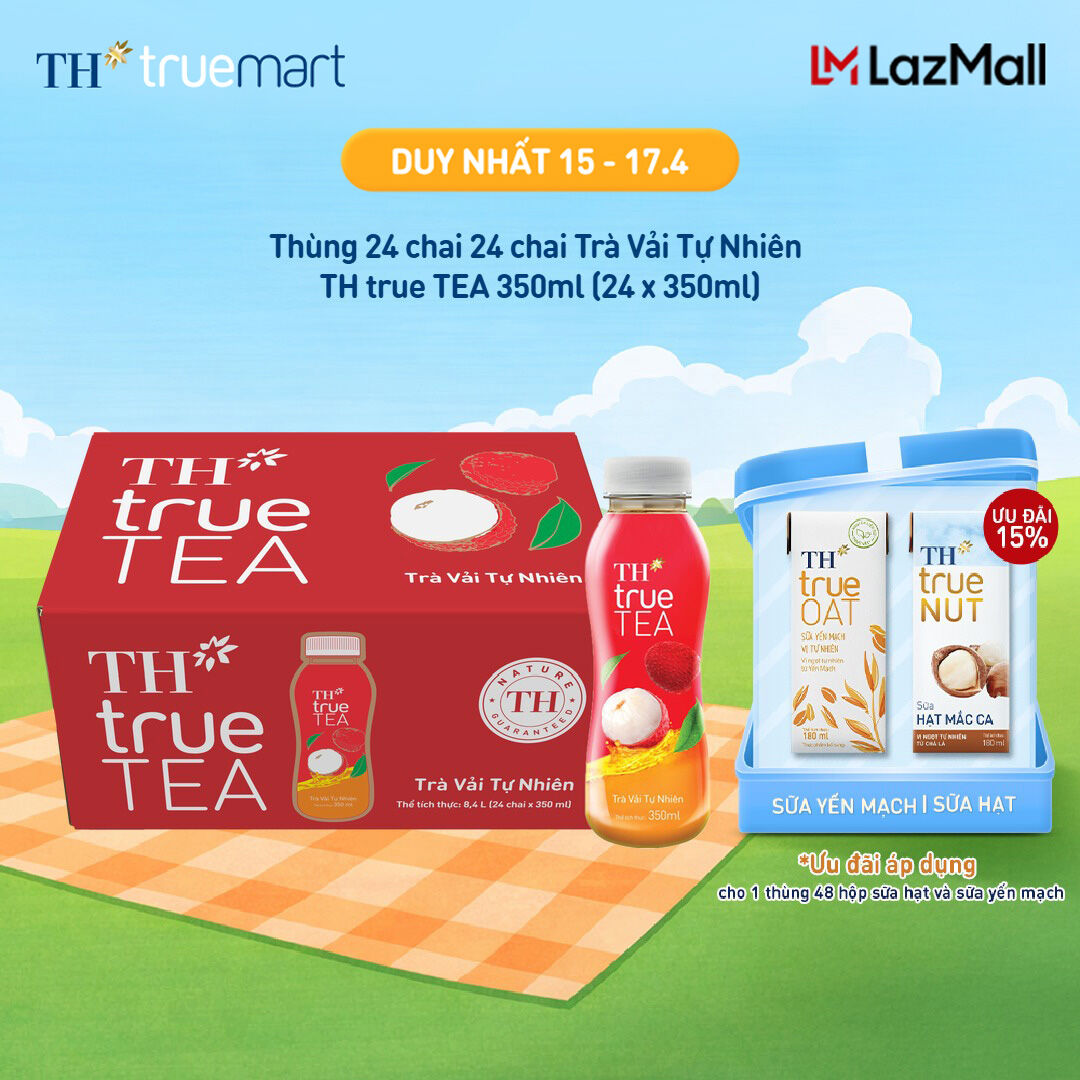 Thùng 24 chai Trà Vải Tự Nhiên TH true TEA 350ml (24 x 350ml)