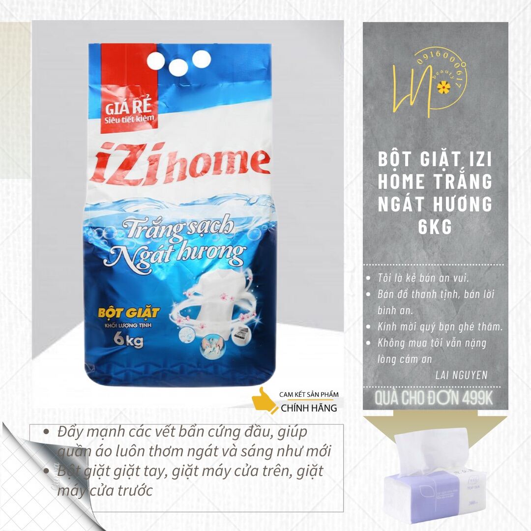 Bột giặt IZI HOME trắng ngát hương 6kg 3Kg