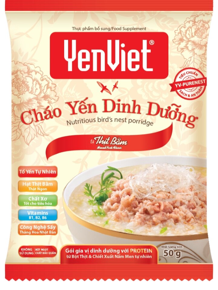 Thùng 30 gói cháo yến vị thịt bằm 50g yến việt