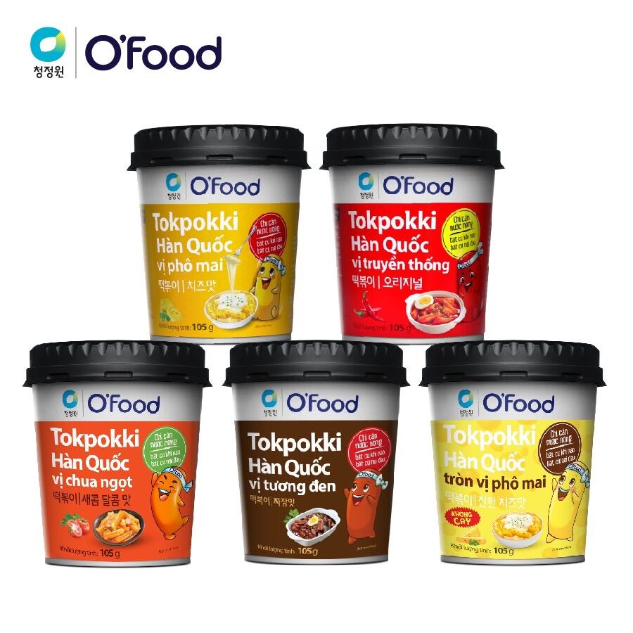 Tokbokki Bánh Gạo Hàn Quốc ăn liền không cần nấu 5 vị truyền thống, phô mai, phô mai cay, chua ngọt, tương đen_O'food