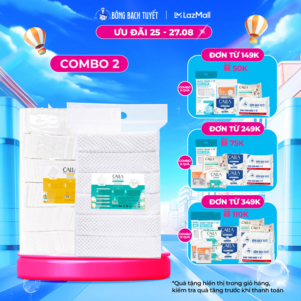 Combo 2 bịch bông tẩy trang Sạch sâu + mềm mịn 1kg