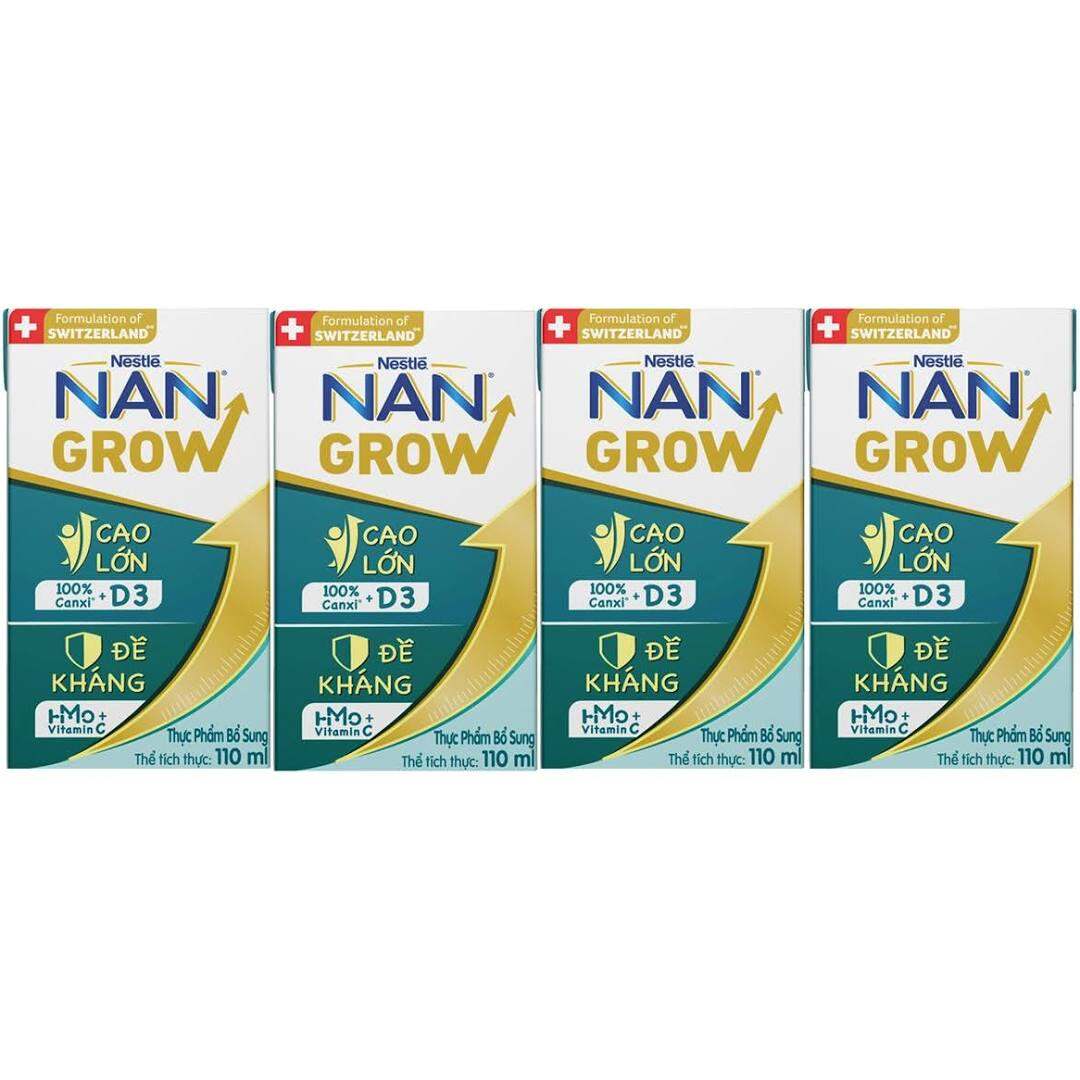 (100% Canxi+D3) Lốc 4 Hộp Sữa dinh dưỡng pha sẵn Nestlé NAN GROW 115ml (Bé Từ 1 Tuổi)