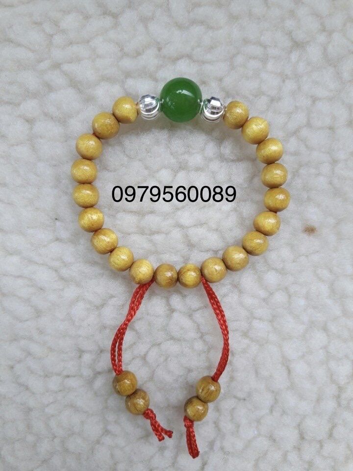 Vòng dâu tằm 2 bi bạc 1 đá cho bé gỗ dâu non