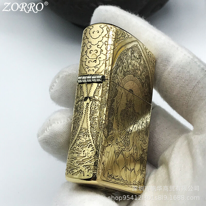 bật lửa xăng đá zorro khắc 5 mặt tôn ngộ không cực đẹp ( KHÔNG XĂNG )
