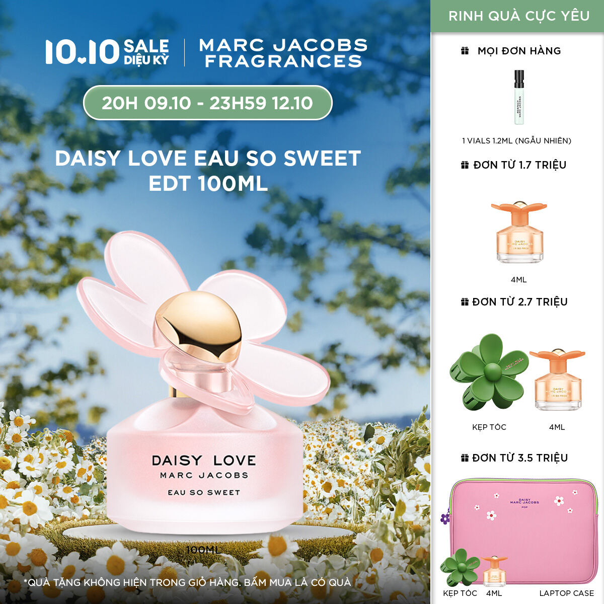 [ĐẾN HẾT 12.10 | ƯU ĐÃI 15%] Nước hoa Nữ Marc Jacobs DAISY  Love Eau so Sweet EDT 100ml