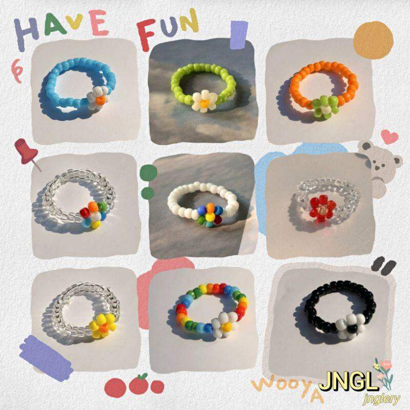 Nhẫn hạt cườm hoa nhiều mẫu