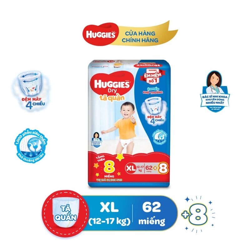 Tã bỉm quần Huggies XL 62 +8 miếng
