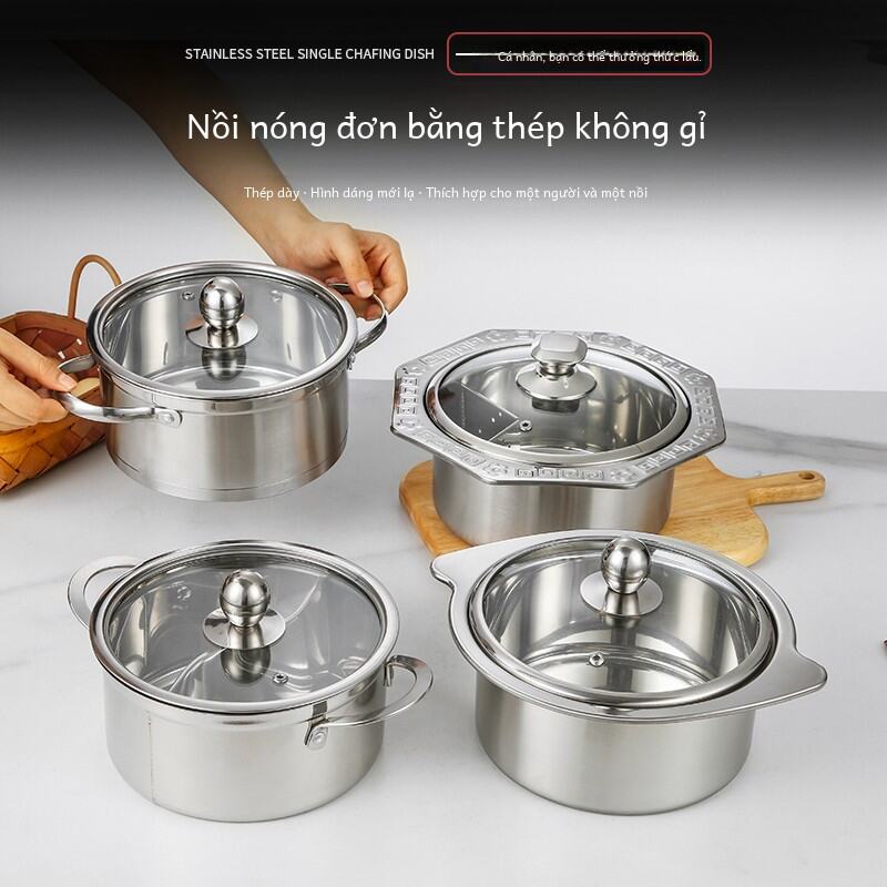 Nồi Lẩu Bằng Thép Không Gỉ Dùng Một Người Nồi Lẩu Tự Phục Vụ Nồi Lẩu Đôi Nhỏ Dùng Cho Bếp Từ Nồi Lẩu Kiểu Trung Quốc