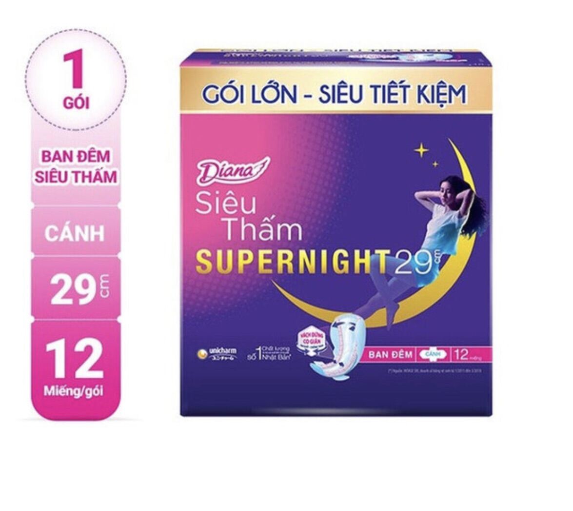 Băng Vệ Sinh Diana Super Night 29cm gói 12 miếng