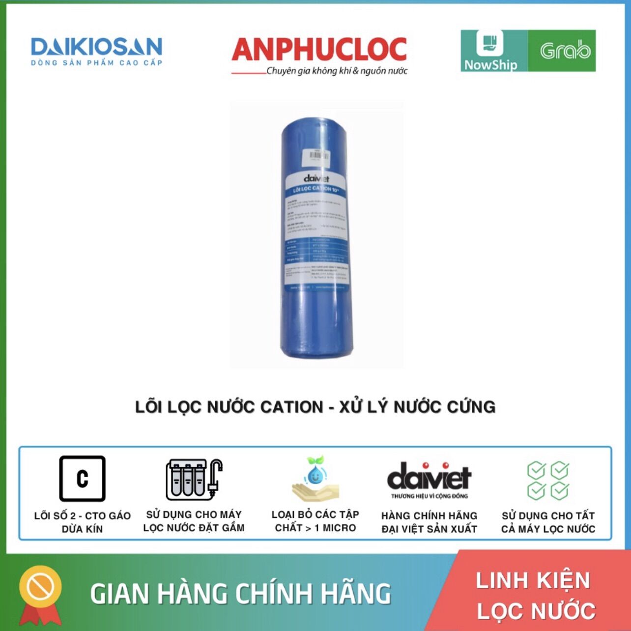 Lõi lọc cation 10inch đại việt xử lý nước cứng dư canxi