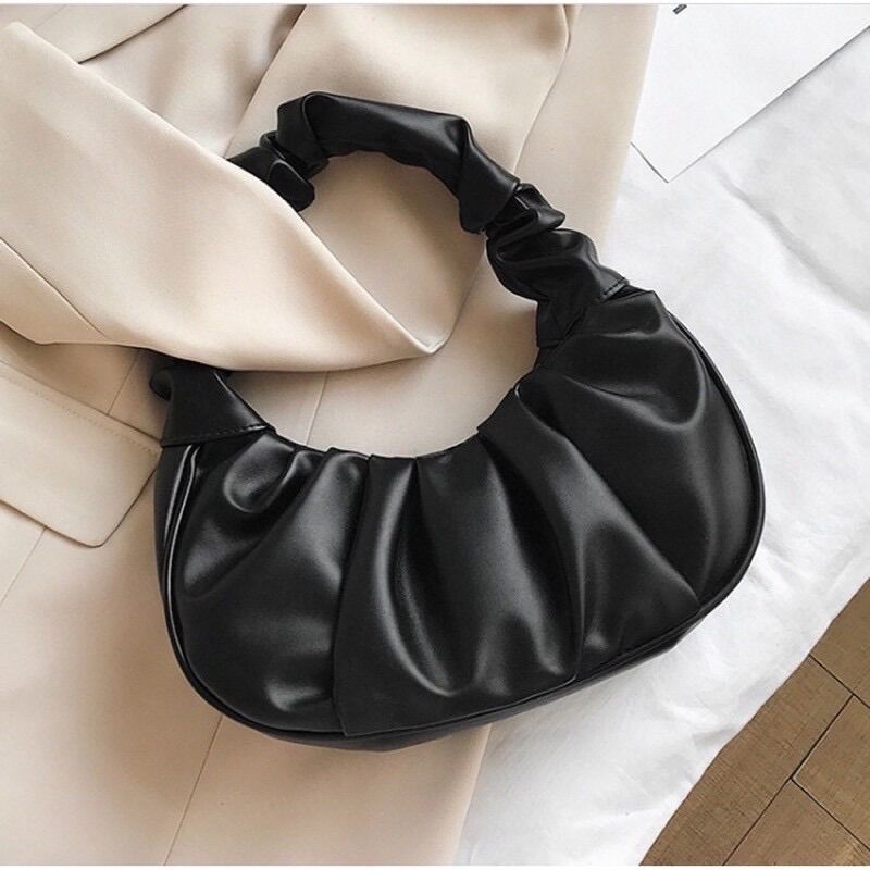 Túi kẹp nách da nhúm màu đen sang trọng - Túi kẹp nách da mềm xếp li quai nhún siêu hot