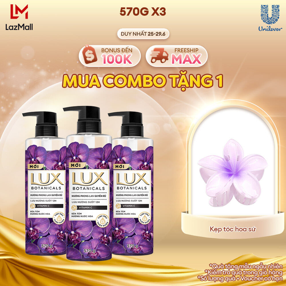 Combo Sữa Tắm Hương Nước Hoa Lux Botanicals Phong Lan Quyến Rũ Lưu Hương 12H 570GX3