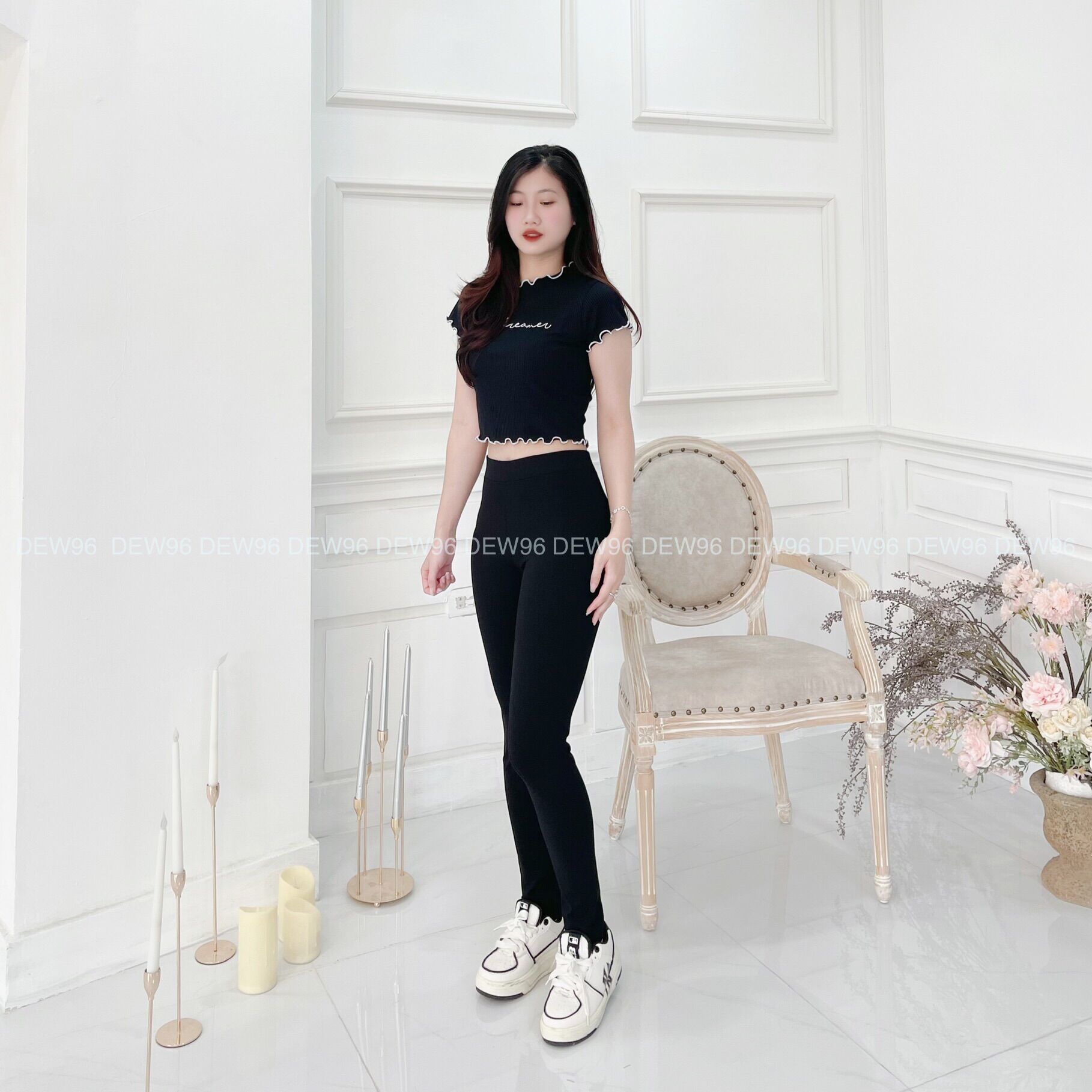 Quần legging nữ lưng cao cạp chun chất vải Umi co giãn