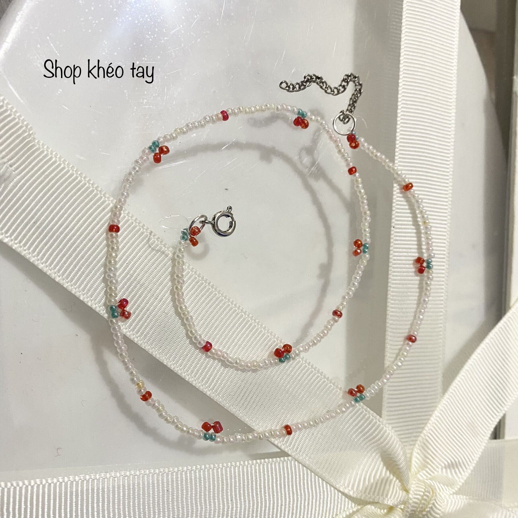 Vòng cổ chocker hạt cườm cherry ngọt ngào