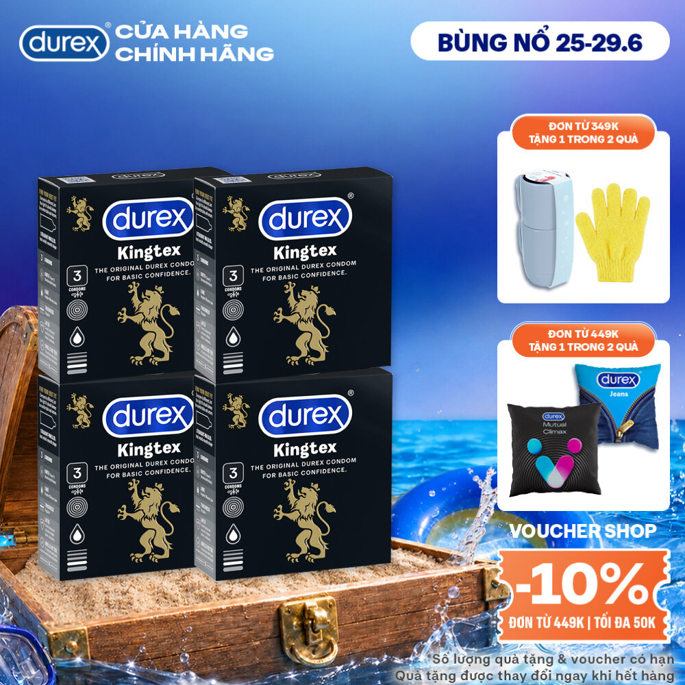 Bộ 4 hộp bao cao su Durex Kingtex ôm sát, bôi trơn (size 49mm, 3 bao/hộp)