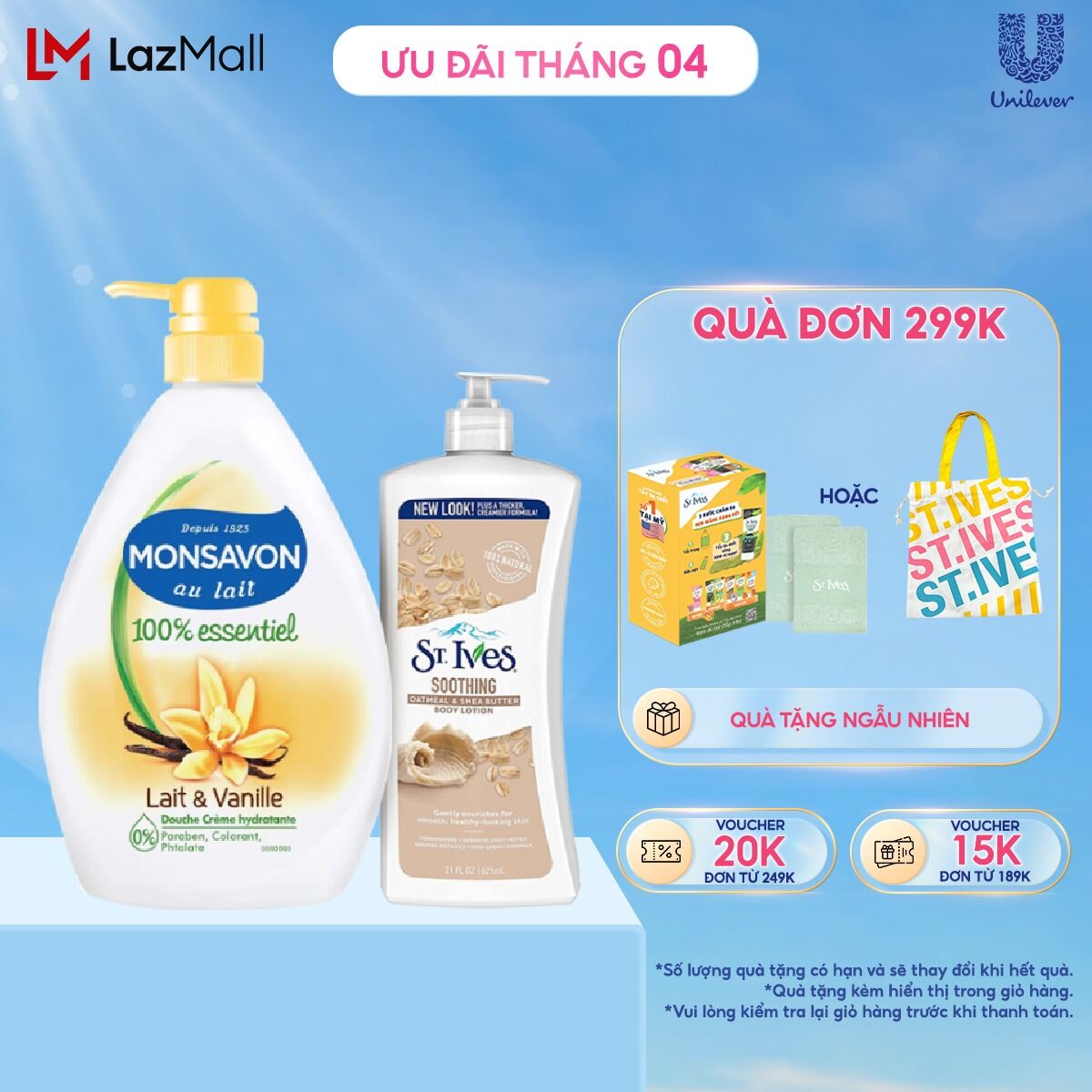 Combo sữa tắm monsavon 1000ml & sữa dưỡng thể st.ives yến mạch và bơ 621ml
