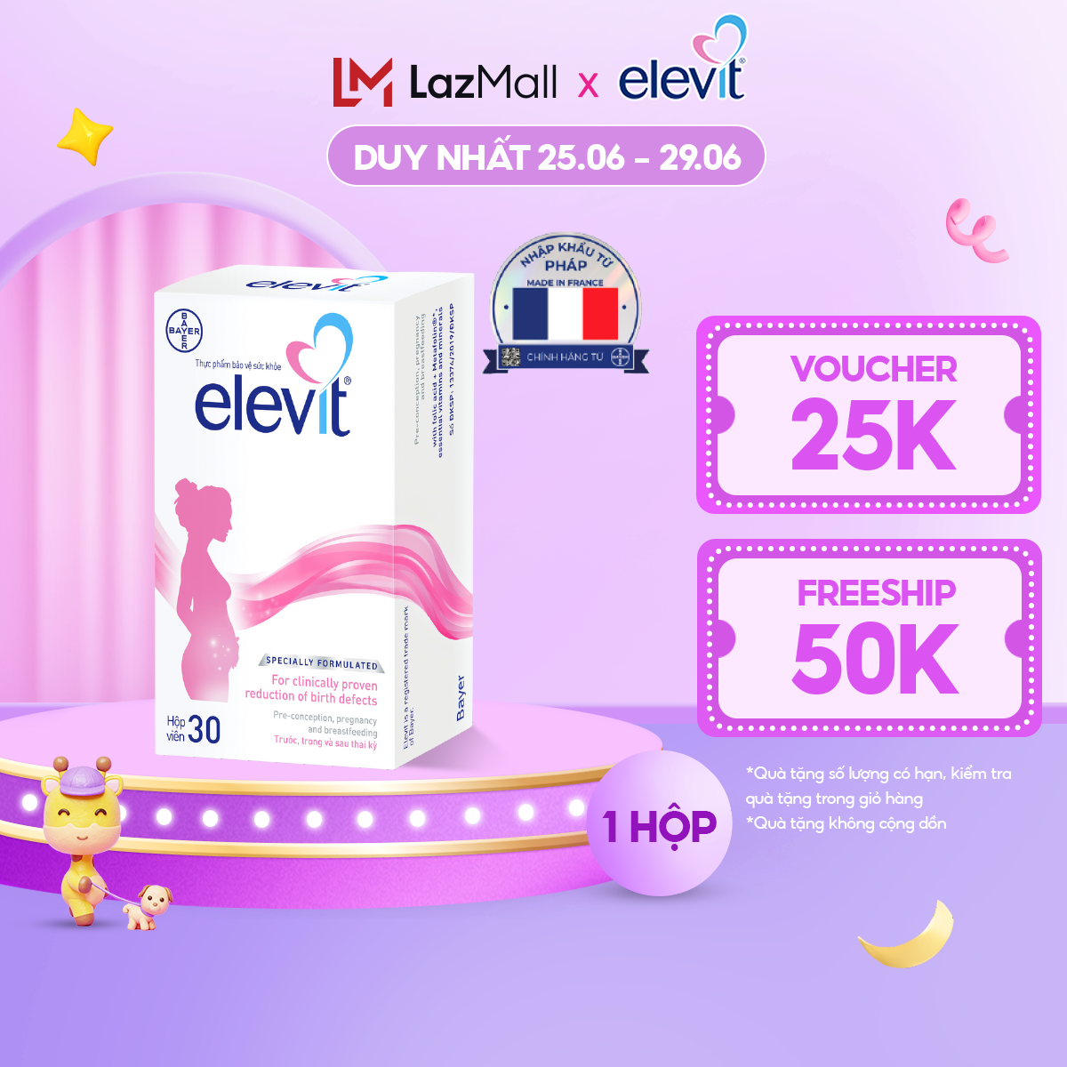Vitamin Bầu Tổng Hợp Elevit Cho Phụ Nữ Trước, Trong và Sau Thai Kỳ 30 Viên