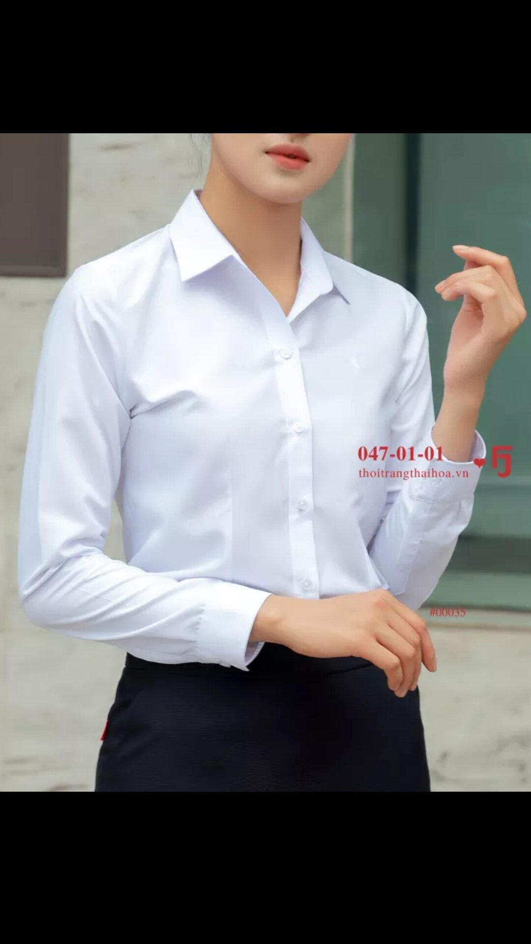 áo sơ mi nữ Thái Hòa màu trắng vải kate