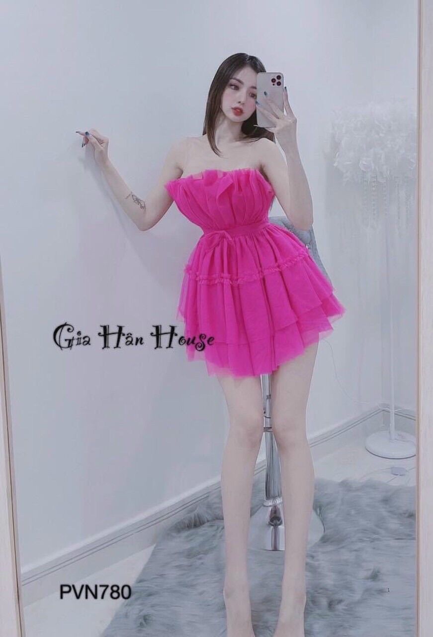 Đầm cúp lưới hồng
