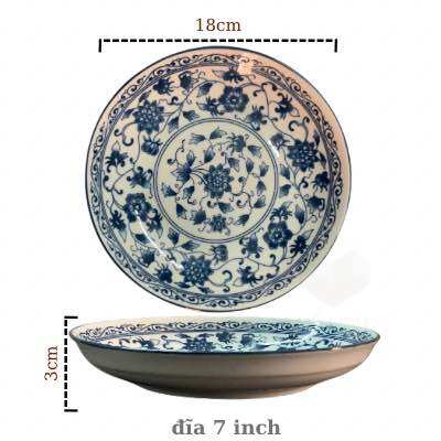 Combo 5 đĩa gốm sứ hoa văn cao cấp 15.5cm và 18cm, dĩa gốm sứ cáo cấp hoạ tiết hoa Cute